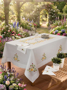 Wholesale Customized Hemstitch Modern Multi-Shape <b>Tablecloth</b> Cotton Embroidered Pretty Flowers Durable Washable Full Sizes - Product Image 3