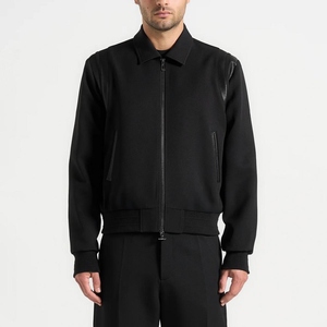 Men's Black Bomber Jacket Turn-down Collar <b>Covered</b> <b>Button</b> Closure Fleece Material Casual Style Eco-friendly Slim Winter Wear - Product Image 2