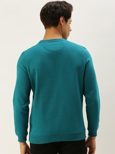 Sudadera de Cuello Redondo Color Verde Azulado para Hombre, Corte Regular, Logotipo Estampado, Informal, Tejida, 100% Algodón, para Otoño - Product Image 3