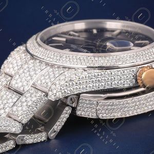 Reloj mecánico artesanal de acero inoxidable con lectura analógica, movimiento automático, diamantes moissanita de corte redondo, claridad VS VVS EF - Product Image 5