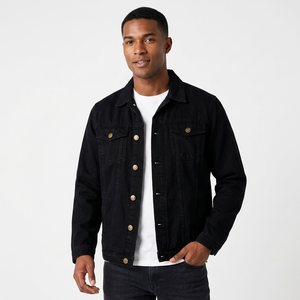 Chaqueta de Mezclilla Negra para Hombre, Estilo Casual, Cuello Camisero, Cierre de Botones, Algodón Lavado, Corte Regular, Estilo Otoñal - Product Image 6