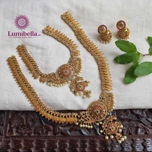 Women's Designer Gold Plated Semi Bridal Necklace and Earring Set with Zircon and Pearl Flower Shape Wedding Jewelry Nova Mart - Product Image 1