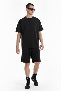 Spring Short Sleeve Men's 100% Cotton T-shirt Shorts Set Streetwear <b>Acid</b> Wash Print <b>Drop</b> Shoulder Oversized - Product Image 5