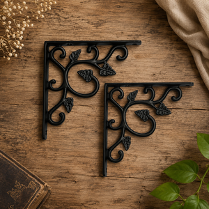 SHUBHAM Black Cast Iron <b>Wall</b> Shelf Bracket Floral Decorative <b>Storage</b> Rack Vintage <b>Hanging</b> Shelf for Home Entryway Living Room - Product Image 2