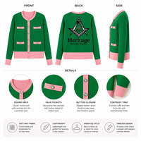 HMR Alpha |   Kapa |   Pull en tricot d'hiver éco-responsable pour femmes Alpha New Design, col rond décontracté, rose et vert, avec boutons