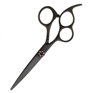 Tijeras de Corte de Pelo Profesionales de Alta Calidad en Negro Mate con Tornillo de Tensión con Pedrería Rosa, Tijeras de Barbero Ergonómicas - Product Image 3
