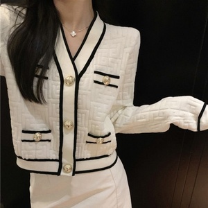 V Neck Knitted Crop <b>Cardigan</b> Women's Preppy Style Full Sleeve Button Closure Solid Color Casual Outerwear Autumn Wear - Product Image 6