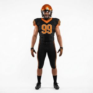 Camiseta de Fútbol Americano Personalizada de Moda para Hombre, Manga Corta, Cuello en V, Negra y Naranja, Sublimada, Absorbente de Humedad, Ajustada, Uniforme para Adultos - Product Image 1