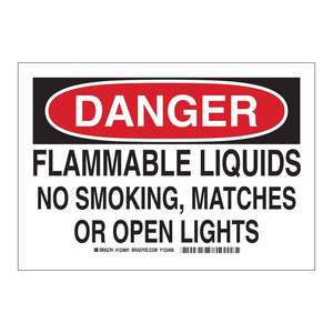 Panneau de signalisation de sécurité Brady Danger pour liquides inflammables, 7x10 pouces, PVC/aluminium, pour zones industrielles - Product Image 1
