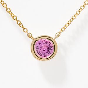 Collar con Colgante de Oro Amarillo de 14K con Zafiro Rosa Cultivado en Laboratorio de 0.50ct, Engastado en Bisel, Certificado por IGI, Joyería Fina para Mujer, Minimalista y Elegante - Product Image 5