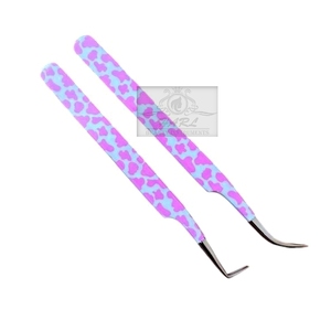 Pinzas Profesionales de Acero Inoxidable para Extensión de Pestañas, Antimagnéticas, con Diseño de Vaca Rosa, Curva Delgada de 90 Grados, Aislamiento Suave - Product Image 2