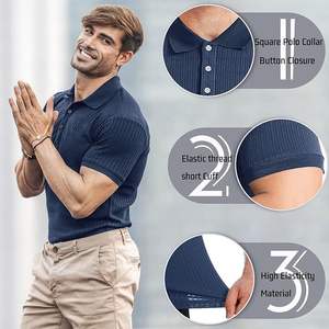 Camisetas Polo con Cuello para Hombre, Corte Ajustado, Tejido Texturizado, Manga Corta, Botones, Estilo Casual y Elegante - Product Image 2