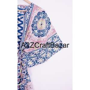 Robe Kaftan Longue en Coton Fait Main pour Femme, Cache-maillot d'été avec Volants à Pompons, Taille Naturelle, Logo, Style Décontracté, Lavable - Product Image 4