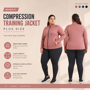 Women's Plus Size <b>Compression</b> Training Jacket Full Zip Stand Collar Sportswear Top Ladies Spandex Polyester Yoga Fitness Jacket - Product Image 1
