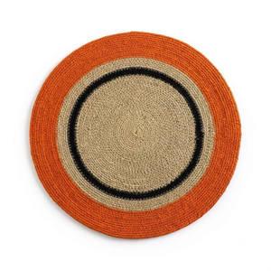 Posavasos redondos de mimbre tejido a rayas rojas y beige, adecuados para vajilla, servicio de té y café, y como tapetes y almohadillas decorativas. - Product Image 4