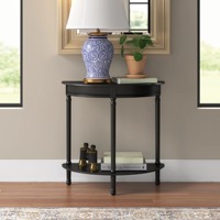 Table console miroir convertible en fer noir demi-lune avec éclairage LED et pieds tournés modernes pour salon et appartement
