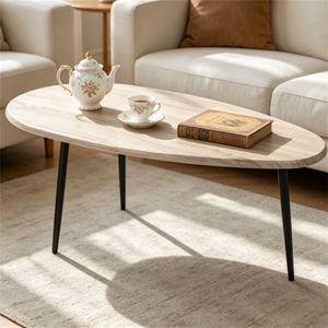 Tavolino da Divano Ovale in Metallo Resistente Grigio Elegante, Tavolo Centrale Multifunzionale Decorativo, Tavolino da Caffè in Vetro dalla Forma Irregolare H - Product Image 1