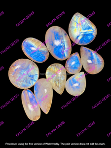 Pierre de lune arc-en-ciel naturelle blanche de haute qualité, cabochon, pierre précieuse en vrac, certifiée par un tiers, pour la fabrication de bijoux et de pendentifs - Product Image 2