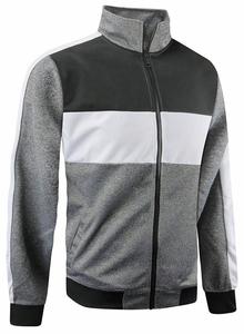 Ensemble de survêtement pour homme en coton 100% gris, noir et blanc avec blocs de couleur, sweat à capuche à manches longues avec cordon de serrage et poches latérales, style sportif - Product Image 2