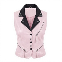Gilet de moto en cuir personnalisé pour femme, gilet en cuir tendance pour femme, gilet rose avec poches zippées, conception personnalisée OEM
