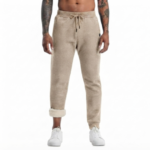 DROGEN EXPORT Mens Spring Sherpa Fleece Lined <b>Linen</b>/Cotton Lightweight Drawstring Sweatpants Warm Casual Outdoor Pants - Product Image 1