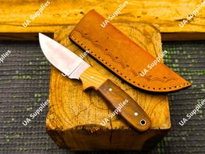 Cuchillo de caza/cocina de acero inoxidable personalizado con mango de madera y punta caída, con funda, calidad DIY, proveedor OEM al por mayor - Product Image 3