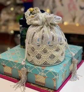 Premium embroidery <b>sequin</b> bead potli bag women fashion bridal clutch drawstring pouch - Product Image 3