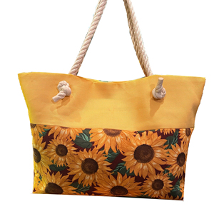 Sac à main motif tournesol pour femme, sac fourre-tout de vacances pour fille, sac à bandoulière classique et tendance en corde de chanvre, impression à la demande, dropshipping - Product Image 1