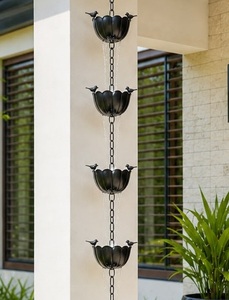 Chaîne de pluie en cuivre avec coupelle pour oiseaux |   Chaîne de récupération d'eau de pluie décorative suspendue, design personnalisable fait main, finition polie pour jardin extérieur - Product Image 5