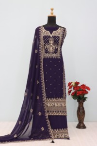 Traje Midi Plazzo Moderno Semisentado de Georgette Bordado Premium para Bodas, Diwali y Fiestas - Product Image 6