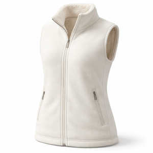 High Quality Unisex Solid Cream Polar <b>Fleece</b> Wind Resistant Vest Zipper Stand Collar Casual Outerwear Warm Pocket Sleeveless - Product Image 1