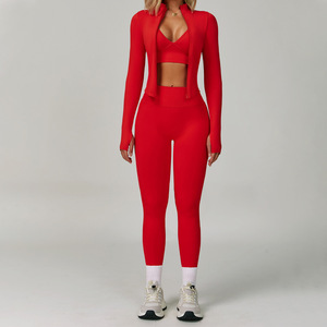 Ropa Deportiva al por Mayor, Conjuntos de 2 Piezas de Cintura Alta, Sólidos, Sin Costuras, Transpirables, para Gimnasio, Yoga, Shorts y Brasier - Product Image 3
