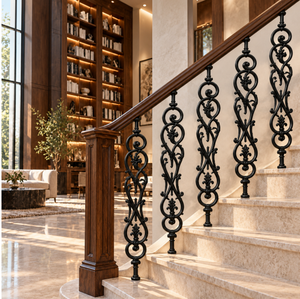 Barandillas de hierro forjado negro estilo europeo con pasamanos de madera para escaleras - Product Image 3