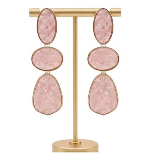 Boucles d'oreilles pendantes géométriques en or mosaïque rose à 3 niveaux pour femmes, bijoux de mode élégants, accessoire cadeau de fête, style tendance - Product Image 2
