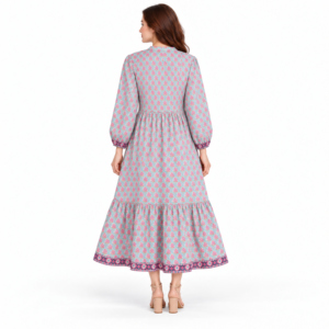 Vestido midi bohemio con estampado floral para mujer, manga larga tipo linterna, cuello redondo, corte en A, vestido informal - Product Image 4