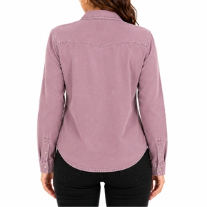 Chemise décontractée en jean délavé léger pour femme, respirante, séchage rapide, manches longues, coupe classique, personnalisable, coton de haute qualité - Product Image 2
