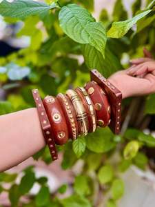 Handcrafted Brass Bangles <b>Stack</b> 7 PCS Kada Set Ethnic Fashion Women's Accessory Handmade Bulk Product Bezel Setting - Product Image 5