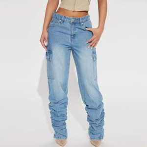 Pantalon en jean décontracté taille haute élastique couleur unie style vintage pour femme 2026 – Exportation du Pakistan, OEM, prix de gros abordable - Product Image 5