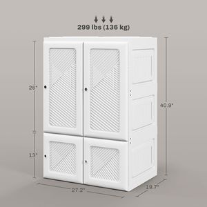 Armadio Portatile Pieghevole Bianco, Facile da Montare, Organizzatore per Vestiti con 6 Scomparti e Porte Magnetiche - Product Image 3