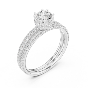 Anillo de Compromiso Triple Radiance con Diamante Redondo Cultivado en Laboratorio y Halo Oculto para Mujer, Oro 10k/14k/18k/Plata, Banda Pavé, Joyería Fina, Regalo - Product Image 4