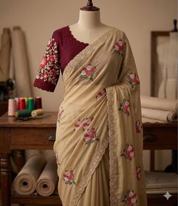 Star Georgette with beautiful flower Work <b>Saree</b> With Contrast Running <b>Blouse</b> - Product Image 1