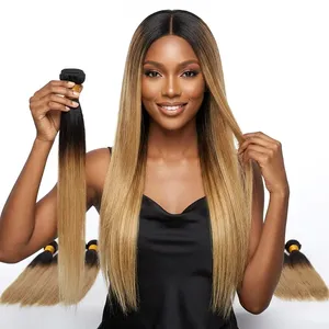 Extensiones de Cabello Humano Remy Ombre Marrón, Cabello Liso en Paquetes, Cabello Natural Sin Procesar, de Negro a Rubio - Product Image 4