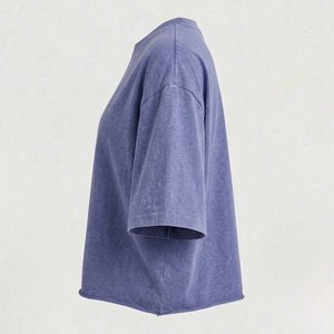 Nouveaux T-shirts d'été unisexes bleus surdimensionnés à logo personnalisé, en coton tricoté épais 220g, respirants, coupe ample - Product Image 3