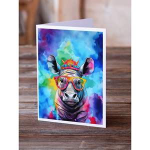 Whimsical A7 Size 5x7 NEW Hippie Animal Rhinoceros Blank <b>Note</b> <b>Cards</b> Pack of 8 with Envelopes <b>Greeting</b> <b>Cards</b> - Product Image 2
