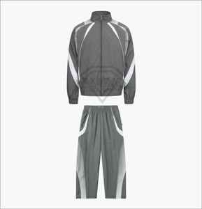 Premium Gray Tracksuit Men Custom Windbreaker Set Contrast Panel Design Sports <b>Jacket</b> Jogger Pants OEM Manufacturer Bulk Sale - Product Image 1