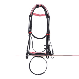 Bridon en cuir rose cristal avec garnitures noires et sangles réglables pour l'entraînement au dressage. - Product Image 2