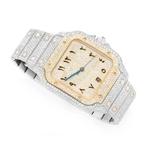 Montre de luxe pour homme, cadran carré, quartz analogique, entièrement sertie de diamants Moissanite, acier inoxydable, style Hip Hop, personnalisée - Product Image 2