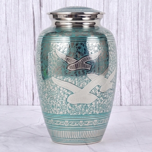 Urne funéraire pour adultes en laiton, motif oiseau rose et argenté, finition polie, pour cendres humaines, urne commémorative funéraire - Product Image 3