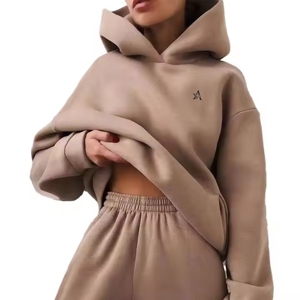 Wholesale 100% Cotton Hoodied Ladies Casual Hoodie Pants Custom <b>Embroidery</b> Printed Plain Color Hoodie <b>Set</b> - Product Image 5