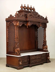 White Carved Mehraab Style Wooden <b>Mandir</b> Solid Teak Wood White Marble Look Pooja Temple For Home Wooden Temple Manufacturer USA - Product Image 3